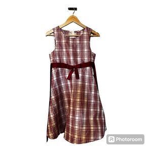 Bonnie Jean Girls Size 16 Festive Plaid Tie Waist Dress Red White Sleeveless